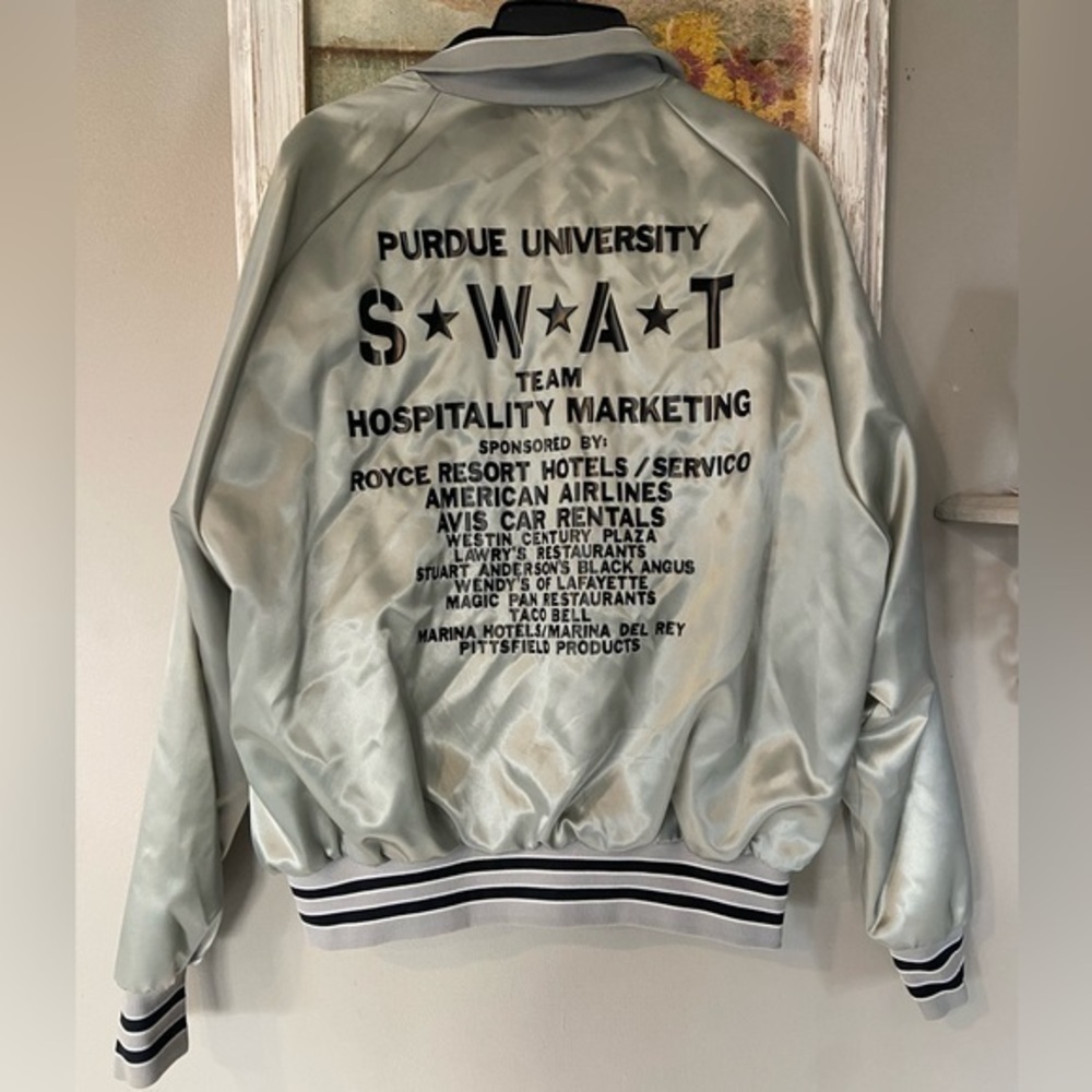 Vtg Purdue University S*W*A*T Team Satin Jacket Lg Snap Front